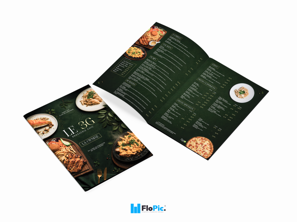 Menu de brasserie chic pour Le 3G Brasserie Chic